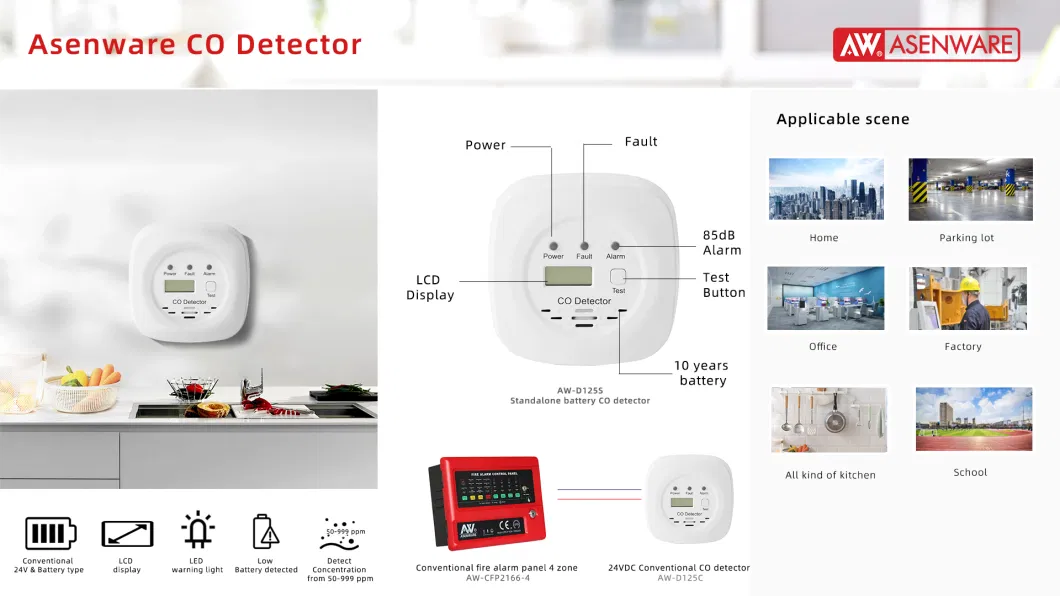 Co Standalone Detector 24V Co Detector with Relay Carbon Monoxide Detector